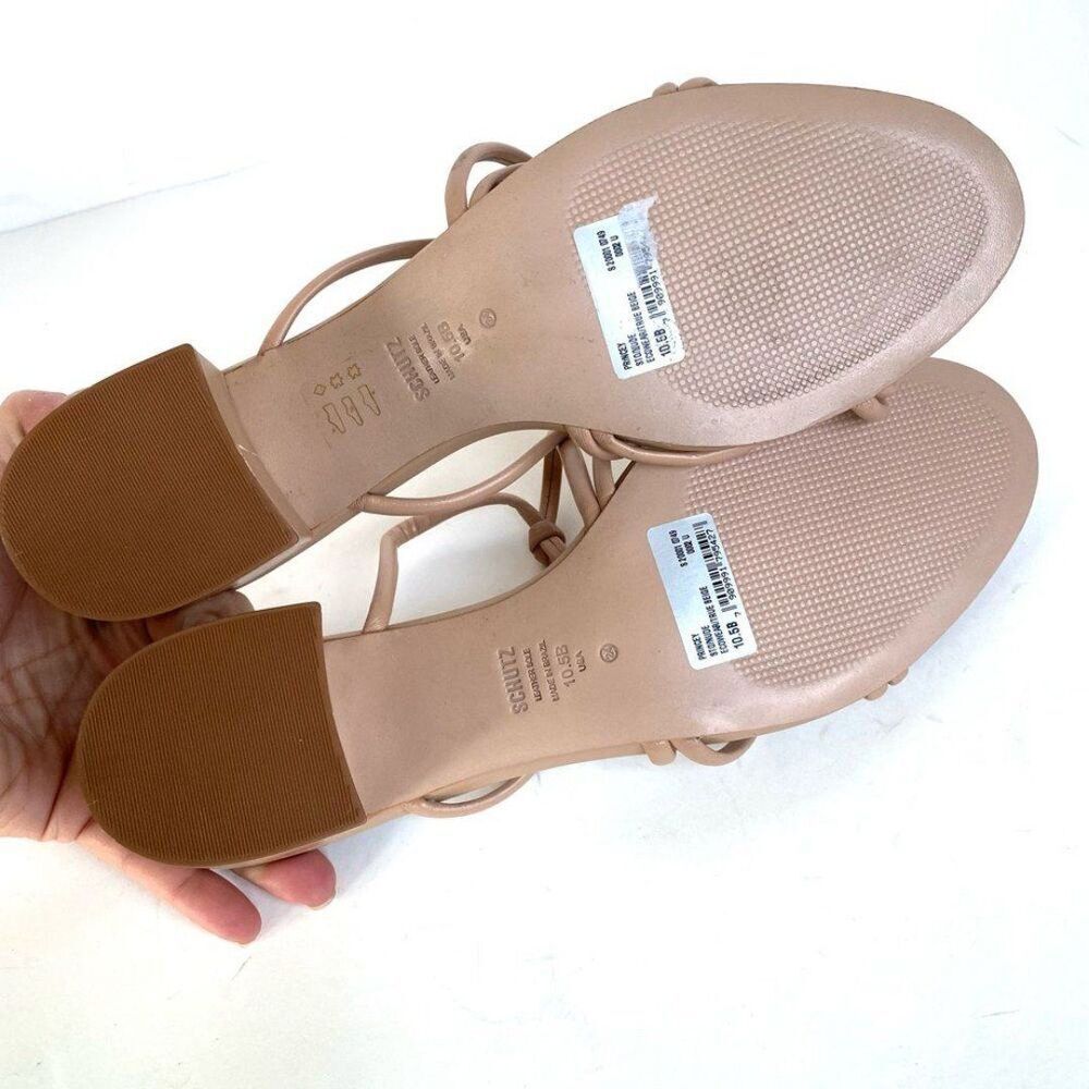 Schutz Princey Leather Strappy Block Heel Slide Sandals Nude Size 10.5 - Picture 9 of 10